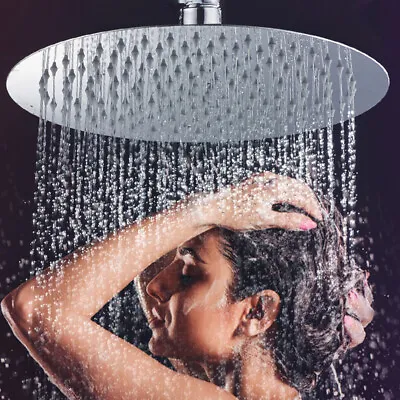 $11.99 • Buy 8/10/12 Inch Round Shower Head Overhead Rainfall Chrome Stainless Shower Head