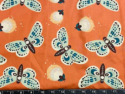 Tina Scrap 9 X21  Butterfly Monarch Fireflies Organic Leagan White Cotton Fabric • $2.99