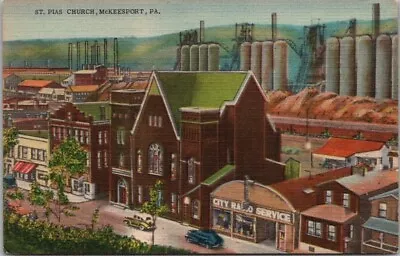 McKeesport Pennsylvania Postcard  ST. PIAS CHURCH  Bird's-Eye View Linen C1940s • $3.75