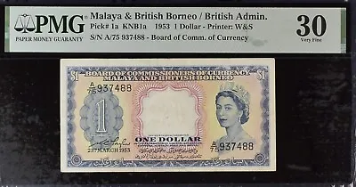 One Dollar Malaya & British Borneo 1953 Pick#1a Very Fine Note PMG 30 • $159.99