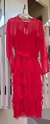 Vintage Miss Elliette Red Ruffle Party Dress • $25