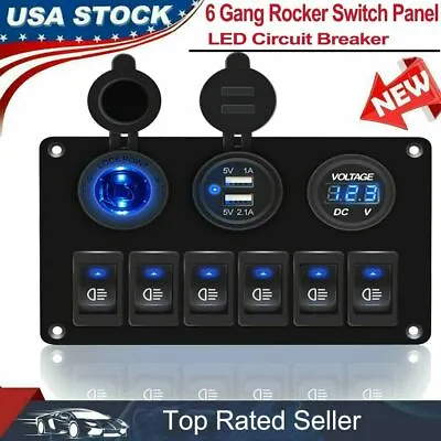 $22.45 • Buy 6 Gang Rocker Switch Panel Circuit Breaker LED Waterproof For RV Car Boat Marine