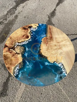 Round Custom Order Blue Table Top Coffee Console Table Top Antique Epoxy Table  • $186.07
