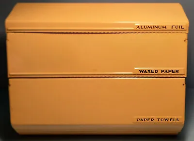 Vintage LINCOLN BEAUTYWARE Metal Dispenser Foil Saran Wrap Wax Paper Yellow NICE • $49.99