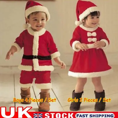 £9.42 • Buy Kids Baby Boys Girls Christmas Xmas Party Santa Claus Costume Outfit Set & Hat