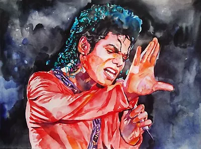 1169 × 1575   Michael Jackson ~singing~ Original Watercolor SIGNED And DATED • $50