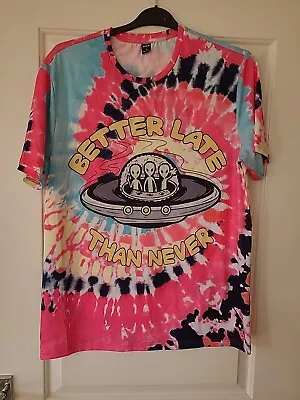 Mens L Large Shein Top T Shirt Unusual Tie Dye Aliens • £0.99