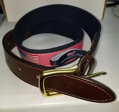 Vineyard Vines American Flag Leather Belt Size 30 • $2.50