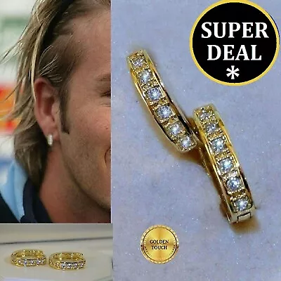 Men's Women Handsome Yellow Gold Filled Simulated Diamonds Round Hoop Earrings • £9.99