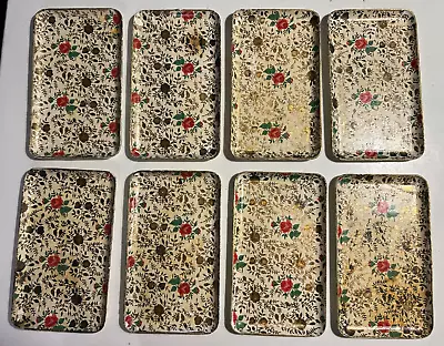 Vintage Set Of 8 Japanese Paper Mache Floral Trays Alcohol Proof • $49.95