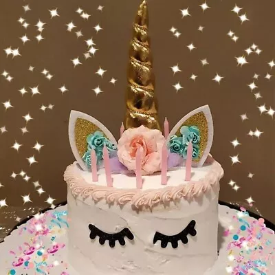 $14.99 • Buy 3D Unicorn Cake Topper Birthday Party Cake Decoration Topper Ears Eyelash Child