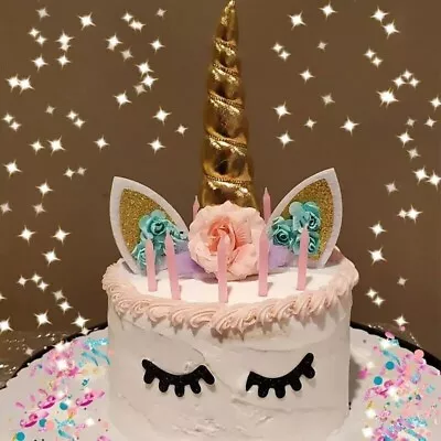 3D Unicorn Cake Topper Birthday Party Cake Decoration Topper Ears Eyelash Child • $23.74