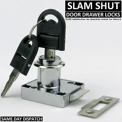Cam Lock Slam Shut Chrome Cupboard Drawer Door Push Lock Caravan Boat 2 Keys • £4.99