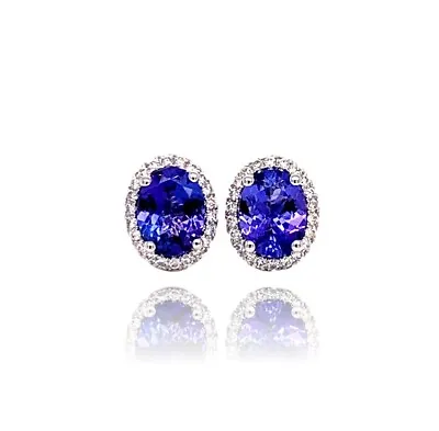 AAA Tanzanite And Diamond 14K White Gold Stud Earrings • $1450