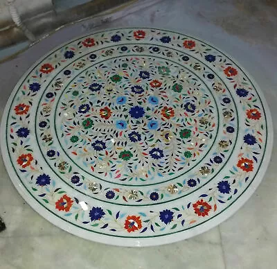 30'' White Marble Table Top Dining Coffee Mosaic Lapis Multi Inlay Home Decor • $1390