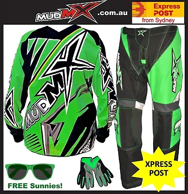 2024 GREEN MX MOTOCROSS/BMX Pants+Jersey+Gloves Kids Youth Junior Dirt Bike Gear • $95.99