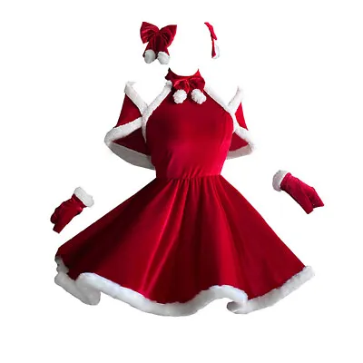Women Sexy Christmas Maid Velvet Sweet Dress Cosplay Costume Outfit  + Headdress • $38.99