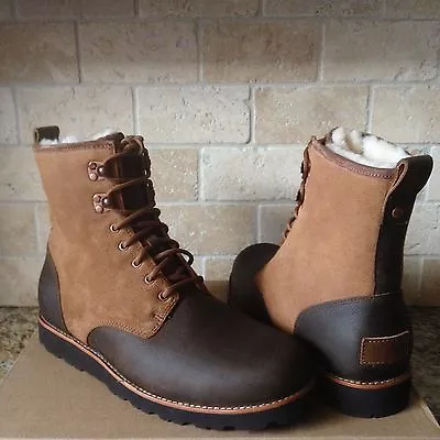 Ugg Hannen Chestnut Brown Waterproof Leather Fur Work Boots Shoes Size Us 13 Men • $161.49