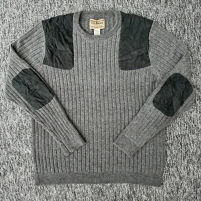 L.L. Bean Commando Jumper Sweater Mens XL Grey Merino Wool Elbow Patch Vintage • £19.99