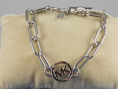 Michael Kors Silvertone MK LOGO Long Link Toggle Bracelet MKJ7744 040 $155 • $45