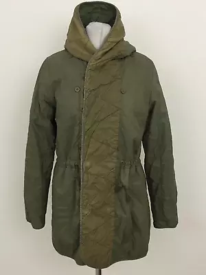 Maison Scotch Women's Quilted Jacket Size 10 Green Hooded Buttons Lined Used F1 • £6.99