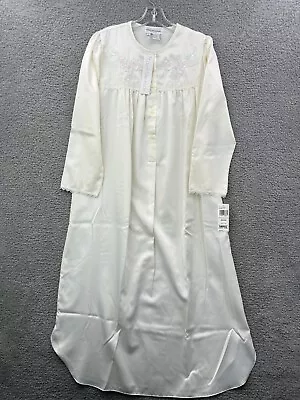 NWT Miss Elaine Classics Long Sleeve Midi Length Satin Nightgown M Ivory • $34.99