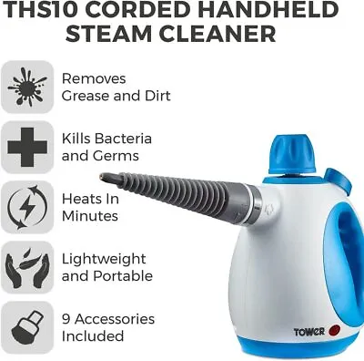 Handheld Steam Cleaner  Tower T134000 THS10 Corded In White/Blue  • £24.49