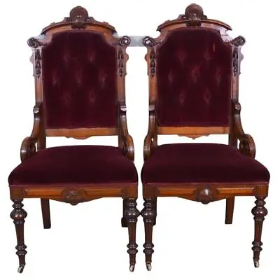 Antique Pair Of Victorian Renaissance Carved Chairs #21856 • $685