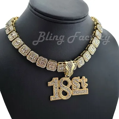 Hip Hop Gold PT Meek Mill 18ST Pendant & 16  18  Full Iced Choker Chain Necklace • $14.99