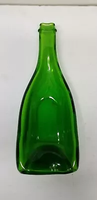 Vtg Flattened Melted Glass Bottle Spoon Rest Server Decor Green 11 1/2  • $3.75