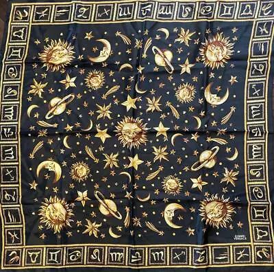 Gianni Versace Large Scarf Silk 88cm 34″ Scarf  Logo Astronomical Pattern Black • $118