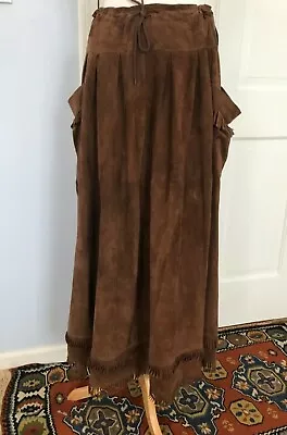 Maxfield Parrish London MIDI Leather Suede Fringe Skirt Lined England Medium. • $125