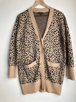 J Crew Womens S V Neck Cardigan Sweater In Leopard Jacquard GUC Relaxed Fit • $32