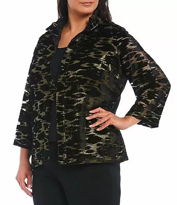 NWT Ming Wang Women's Leopard Metallic Velvet Burnout Jacket Size 1X MSRP$315 • $89.95