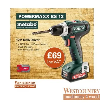 £74.95 • Buy Metabo PowerMaxx BS 12 Drill/Driver, 1 X 12V 2.0Ah, SC30 Charger, Carton