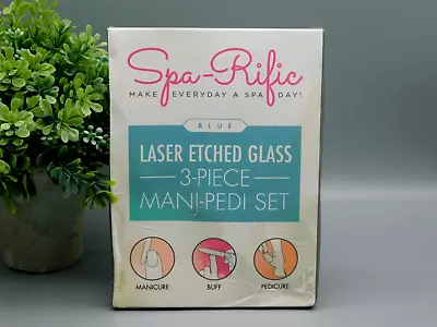 Spa-Rific Blue Laser Etched Glass Mani-Pedi 3 PC Set New In Box NOT SEALED • $28.78