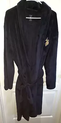 US POLO ASSN MENS L/XL Dark Blue FLEECE BATH ROBE With Belt SO SOFT! CLEAN! • $11.96