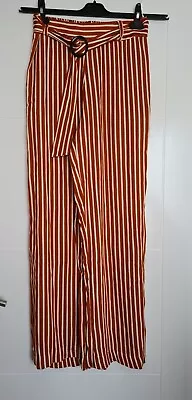 £3.99 • Buy Bnwt River Island Burnt Orange White Stripe High Waist Wide Leg Belted Trouser 8