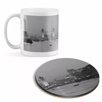 Mug & Round Coaster Set - BW - Tower Bridge London City England UK   #40785 • £9.99