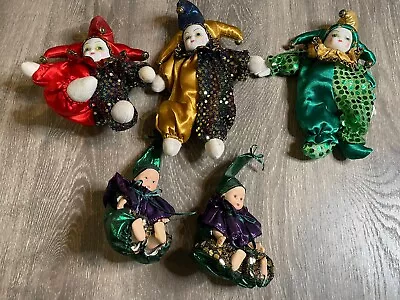 Vintage Porcelain Harlequin Jester Clown Mardi Gras Dolls 5 • $89.99