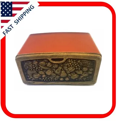 Vintage MCM Burlington Harvest Orange Bread Box Faux Wood Grain Excellent Cond • $59