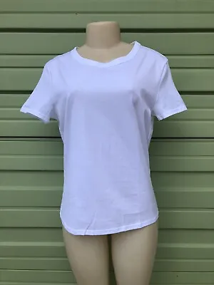 New ZARA White Woman Basic T-shirt Short Sleeve And Round Neck  Cotton XS #7028 • $9.74