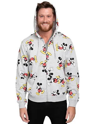 Mickey Mouse Zip Up Hoodie All-Over Print Sweatshirt Heather Gray Disney Mens • $39.99