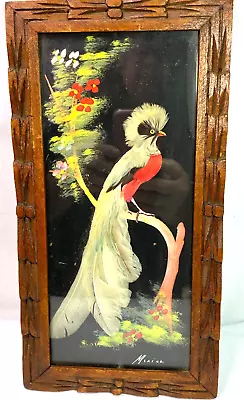 Mexico Feather Craft Folk Art Birds Hand Carved Wood Frames • $18.55