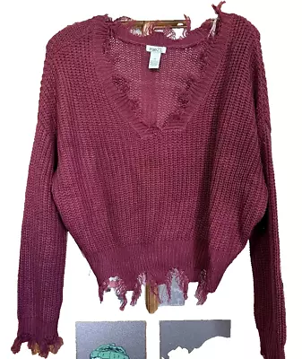 Womens Rue 21 Maroon Long Sleeve Fringe Sweater XSmall EUC SASSY • $15.33
