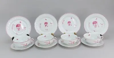 Rare Bernardaud Limoges L'Oeillet Pink Carnation Breakfast Cup Saucer Plate Set • $216