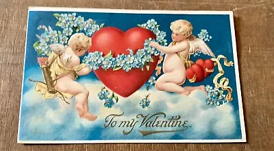 Vintage 1910 Valentine’s Day Postcard - Two Cupid’s Decorate Heart With Flowers • $5