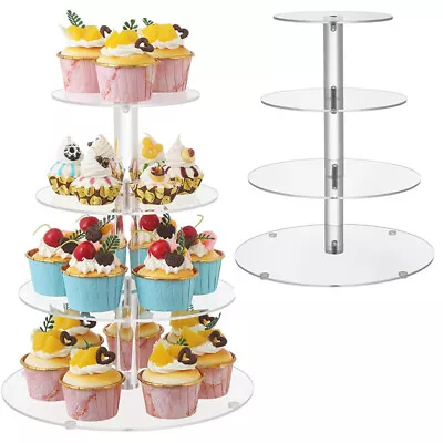 Clear Acrylic Round Cupcake Stand Display Wedding&Party 4 Tier Cup Cake Holder • £12.61