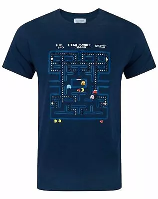 Pacman Men's T-Shirt Classic Action Scene Adults Blue Top • $21.99