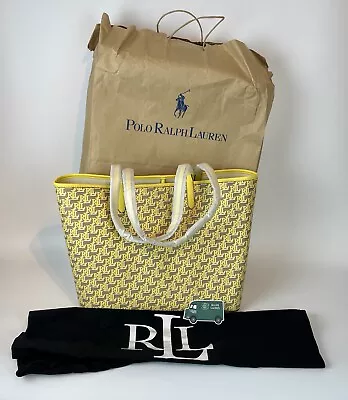 Lauren By Ralph Lauren LG Collins Medium Yellow Tote Monogram Bag Coated Canvas • £129.99